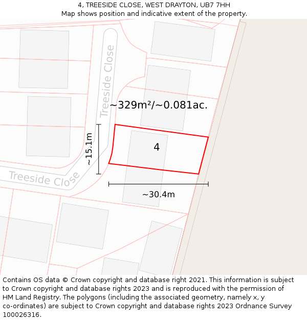 4, TREESIDE CLOSE, WEST DRAYTON, UB7 7HH: Plot and title map