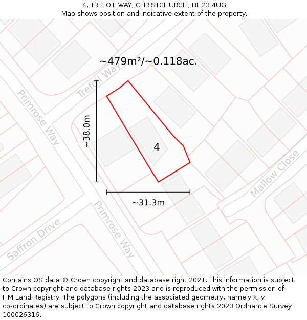 4, TREFOIL WAY, CHRISTCHURCH, BH23 4UG: Plot and title map