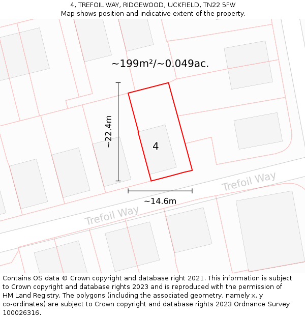 4, TREFOIL WAY, RIDGEWOOD, UCKFIELD, TN22 5FW: Plot and title map