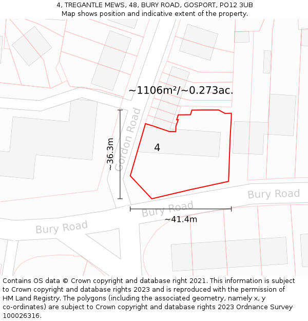 4, TREGANTLE MEWS, 48, BURY ROAD, GOSPORT, PO12 3UB: Plot and title map