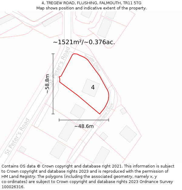 4, TREGEW ROAD, FLUSHING, FALMOUTH, TR11 5TG: Plot and title map