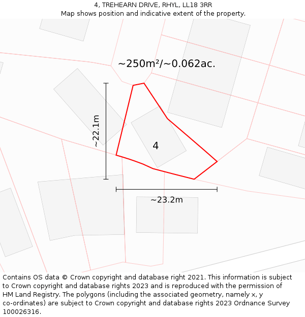 4, TREHEARN DRIVE, RHYL, LL18 3RR: Plot and title map