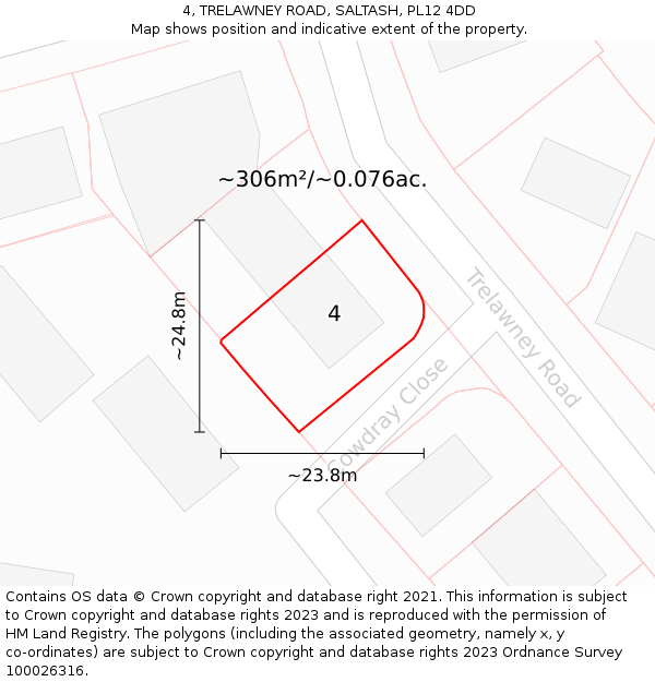 4, TRELAWNEY ROAD, SALTASH, PL12 4DD: Plot and title map