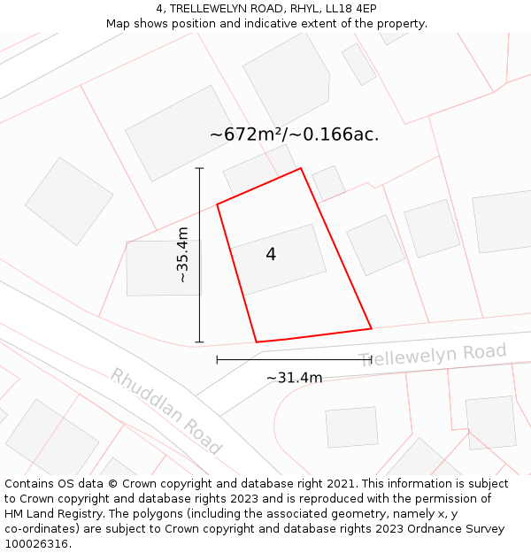 4, TRELLEWELYN ROAD, RHYL, LL18 4EP: Plot and title map