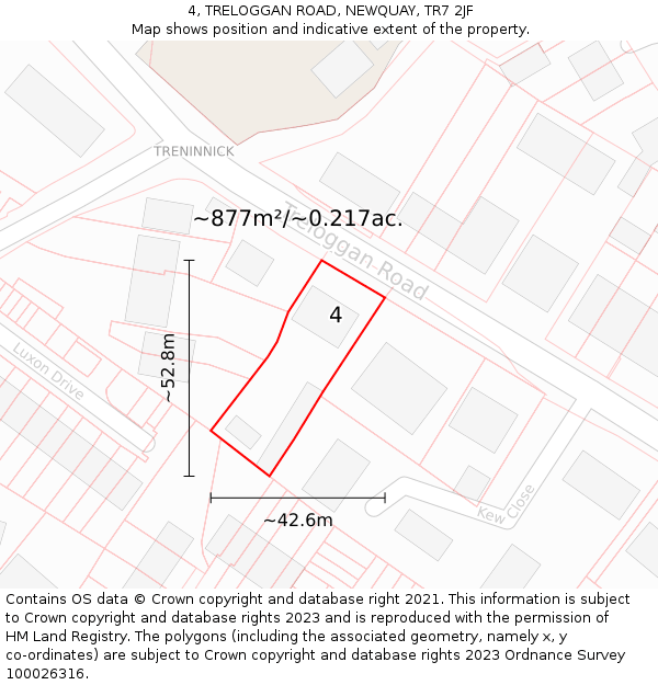 4, TRELOGGAN ROAD, NEWQUAY, TR7 2JF: Plot and title map