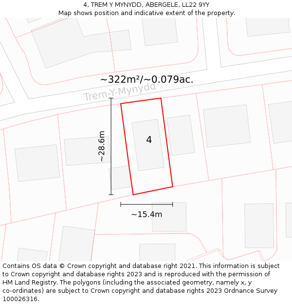 4, TREM Y MYNYDD, ABERGELE, LL22 9YY: Plot and title map