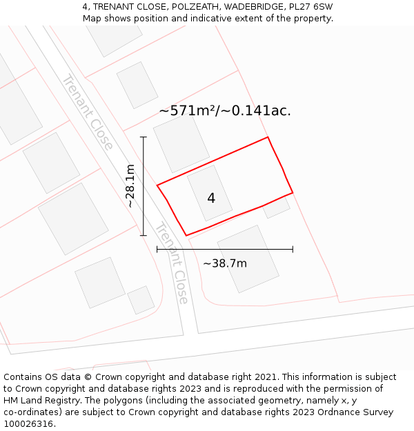 4, TRENANT CLOSE, POLZEATH, WADEBRIDGE, PL27 6SW: Plot and title map