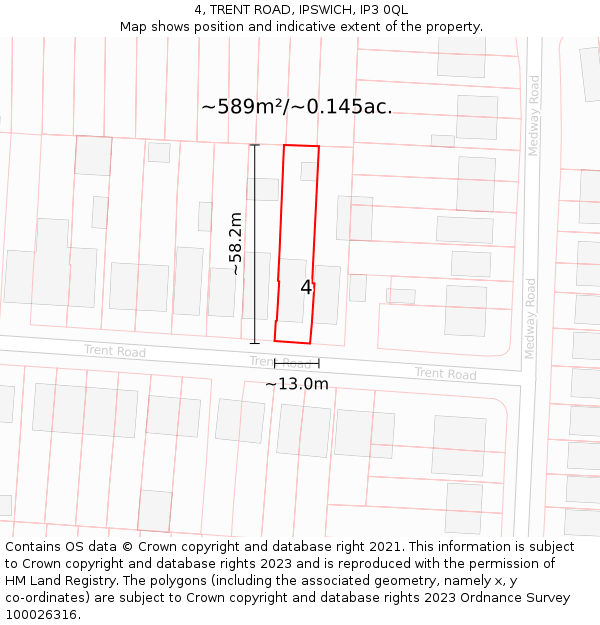 4, TRENT ROAD, IPSWICH, IP3 0QL: Plot and title map