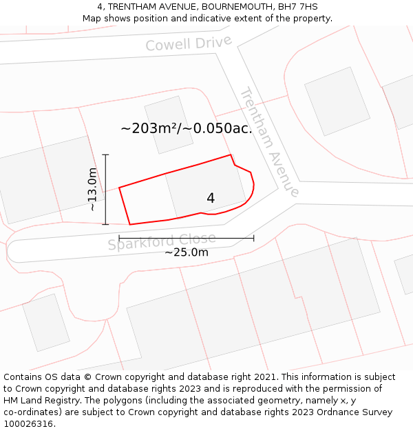 4, TRENTHAM AVENUE, BOURNEMOUTH, BH7 7HS: Plot and title map