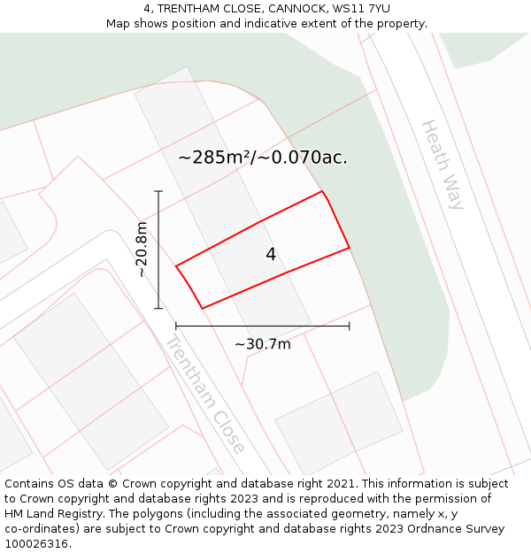 4, TRENTHAM CLOSE, CANNOCK, WS11 7YU: Plot and title map