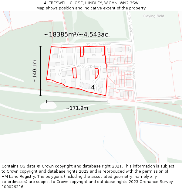 4, TRESWELL CLOSE, HINDLEY, WIGAN, WN2 3SW: Plot and title map