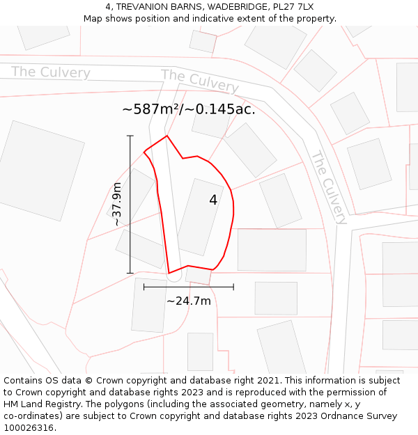 4, TREVANION BARNS, WADEBRIDGE, PL27 7LX: Plot and title map