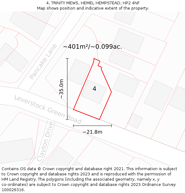 4, TRINITY MEWS, HEMEL HEMPSTEAD, HP2 4NF: Plot and title map