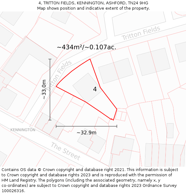 4, TRITTON FIELDS, KENNINGTON, ASHFORD, TN24 9HG: Plot and title map