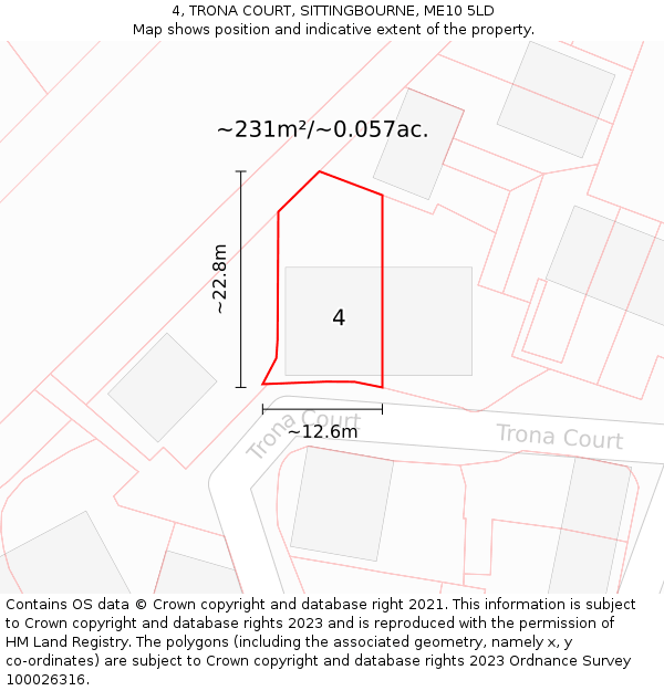 4, TRONA COURT, SITTINGBOURNE, ME10 5LD: Plot and title map