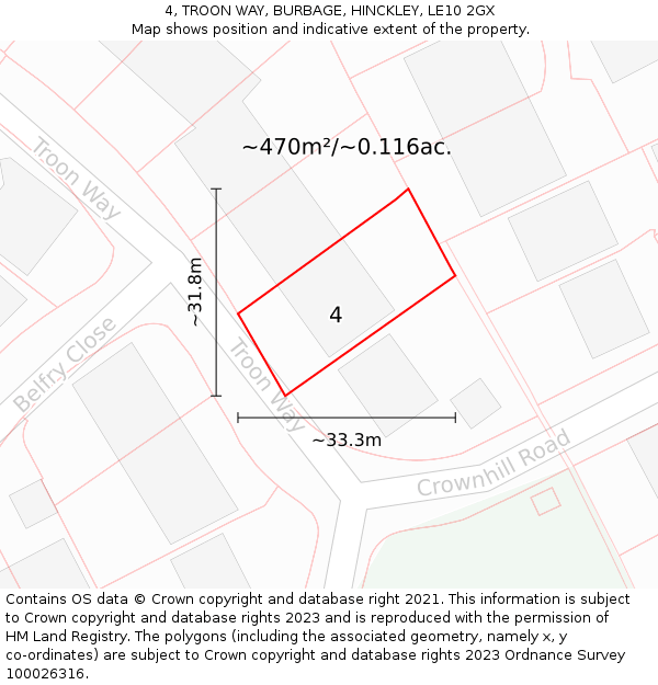 4, TROON WAY, BURBAGE, HINCKLEY, LE10 2GX: Plot and title map