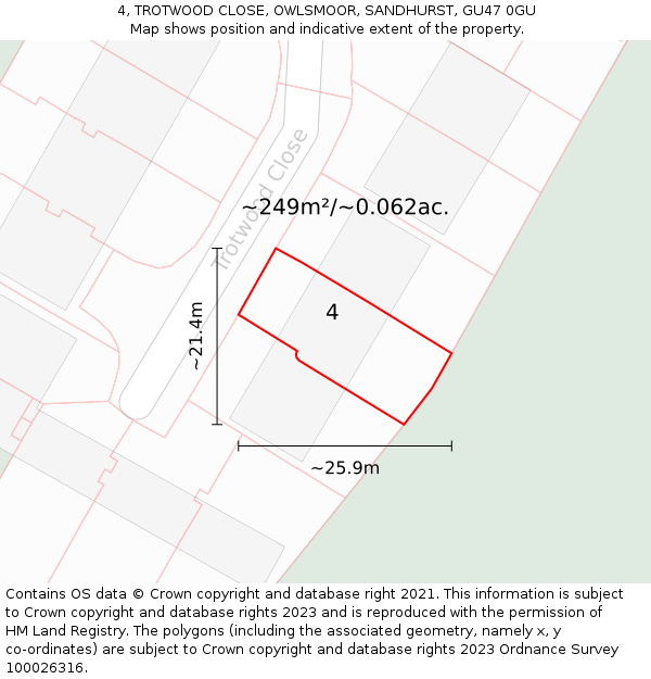 4, TROTWOOD CLOSE, OWLSMOOR, SANDHURST, GU47 0GU: Plot and title map