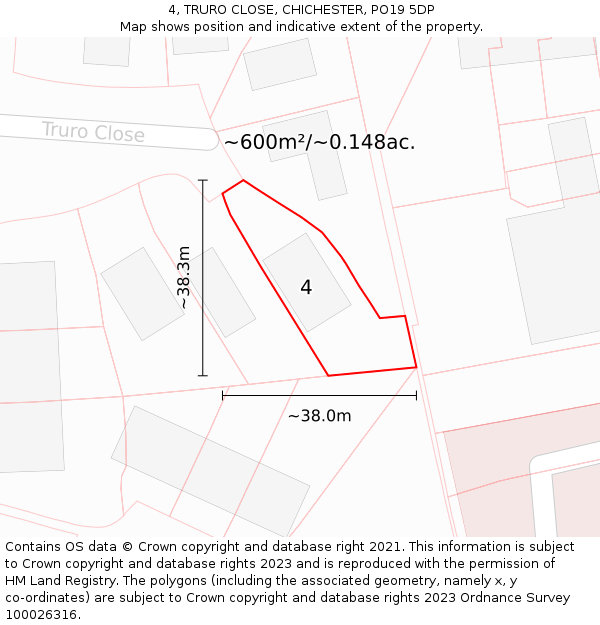 4, TRURO CLOSE, CHICHESTER, PO19 5DP: Plot and title map