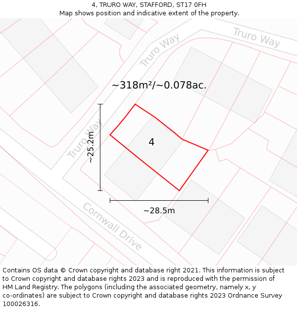 4, TRURO WAY, STAFFORD, ST17 0FH: Plot and title map