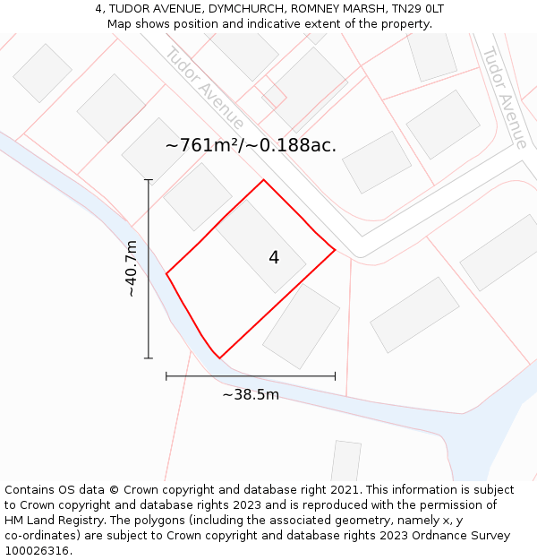 4, TUDOR AVENUE, DYMCHURCH, ROMNEY MARSH, TN29 0LT: Plot and title map