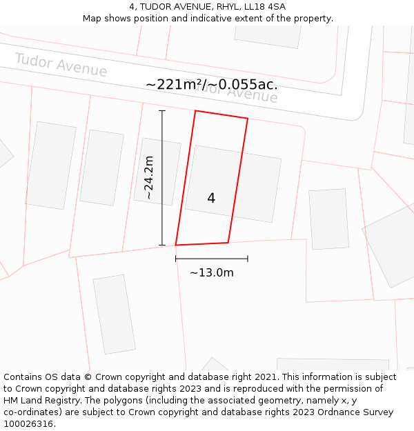 4, TUDOR AVENUE, RHYL, LL18 4SA: Plot and title map