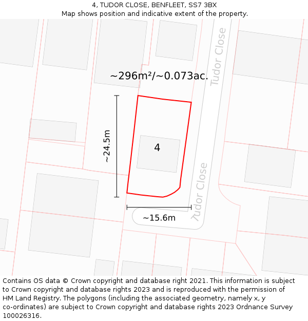4, TUDOR CLOSE, BENFLEET, SS7 3BX: Plot and title map