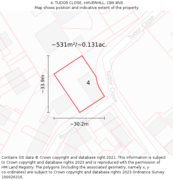 4, TUDOR CLOSE, HAVERHILL, CB9 8NS: Plot and title map