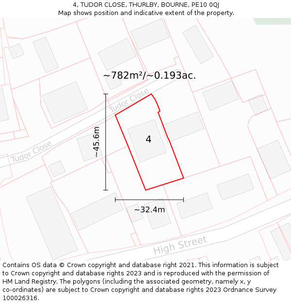 4, TUDOR CLOSE, THURLBY, BOURNE, PE10 0QJ: Plot and title map