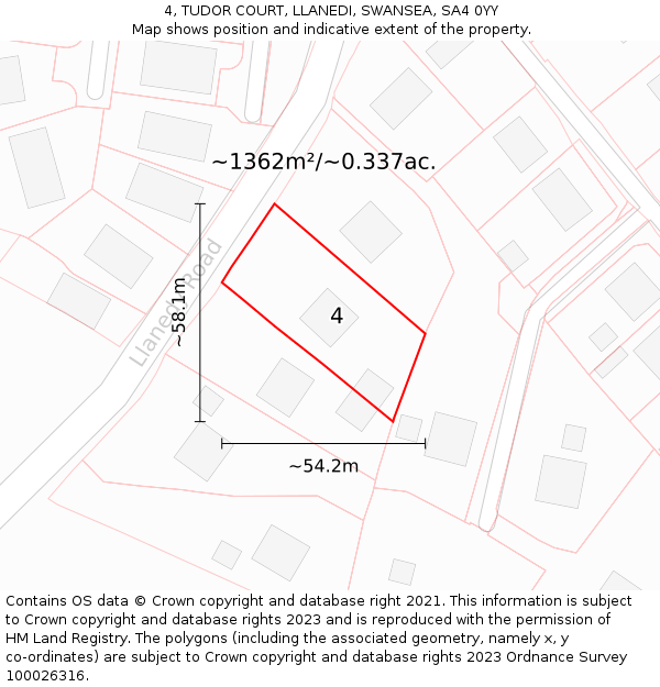 4, TUDOR COURT, LLANEDI, SWANSEA, SA4 0YY: Plot and title map