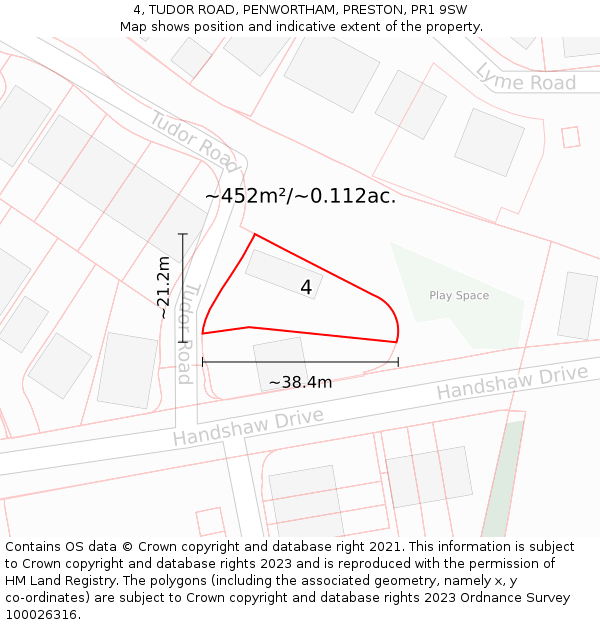 4, TUDOR ROAD, PENWORTHAM, PRESTON, PR1 9SW: Plot and title map