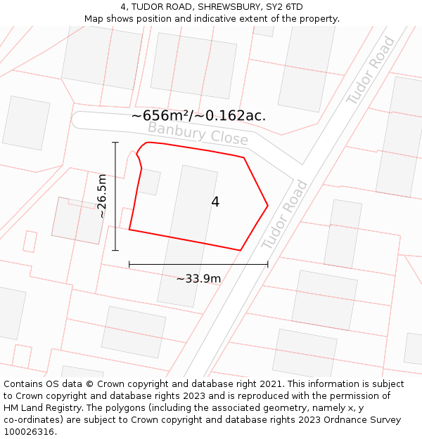 4, TUDOR ROAD, SHREWSBURY, SY2 6TD: Plot and title map