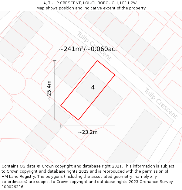 4, TULIP CRESCENT, LOUGHBOROUGH, LE11 2WH: Plot and title map