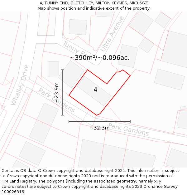 4, TUNNY END, BLETCHLEY, MILTON KEYNES, MK3 6GZ: Plot and title map