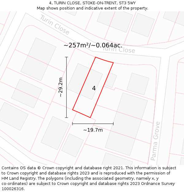 4, TURIN CLOSE, STOKE-ON-TRENT, ST3 5WY: Plot and title map