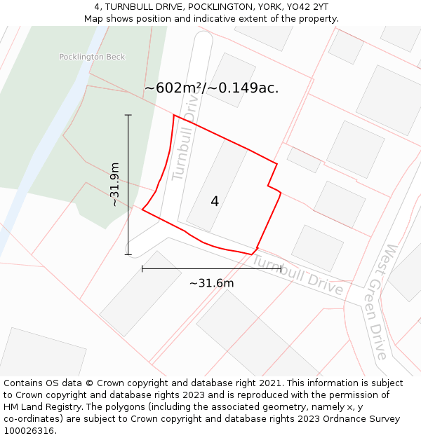 4, TURNBULL DRIVE, POCKLINGTON, YORK, YO42 2YT: Plot and title map