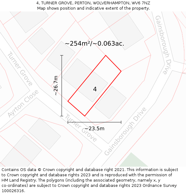 4, TURNER GROVE, PERTON, WOLVERHAMPTON, WV6 7NZ: Plot and title map