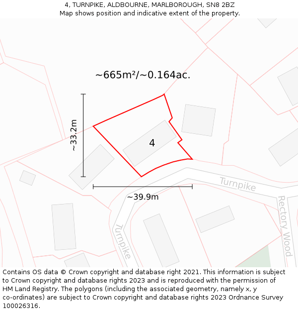 4, TURNPIKE, ALDBOURNE, MARLBOROUGH, SN8 2BZ: Plot and title map