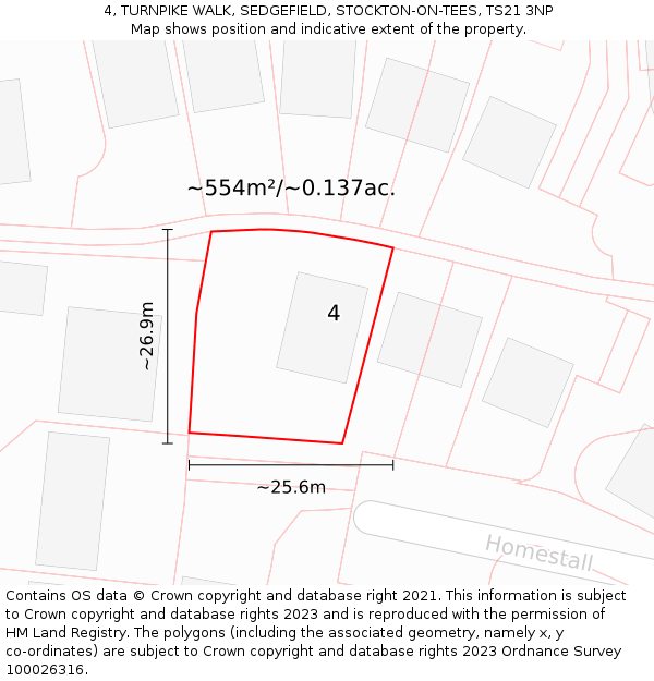 4, TURNPIKE WALK, SEDGEFIELD, STOCKTON-ON-TEES, TS21 3NP: Plot and title map