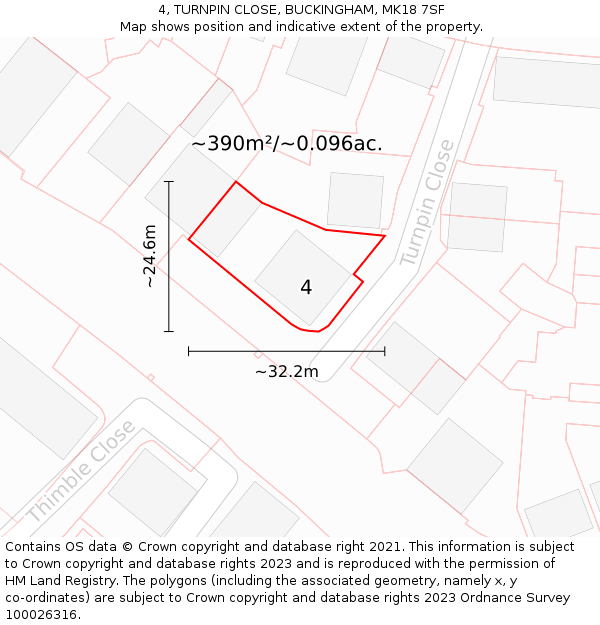 4, TURNPIN CLOSE, BUCKINGHAM, MK18 7SF: Plot and title map