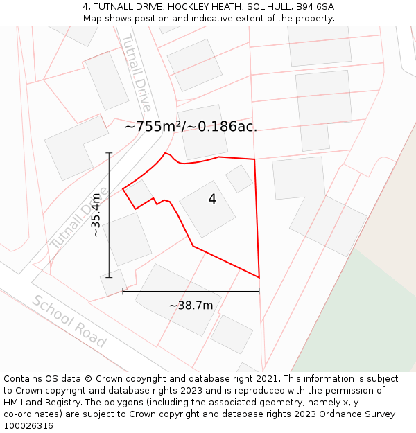 4, TUTNALL DRIVE, HOCKLEY HEATH, SOLIHULL, B94 6SA: Plot and title map