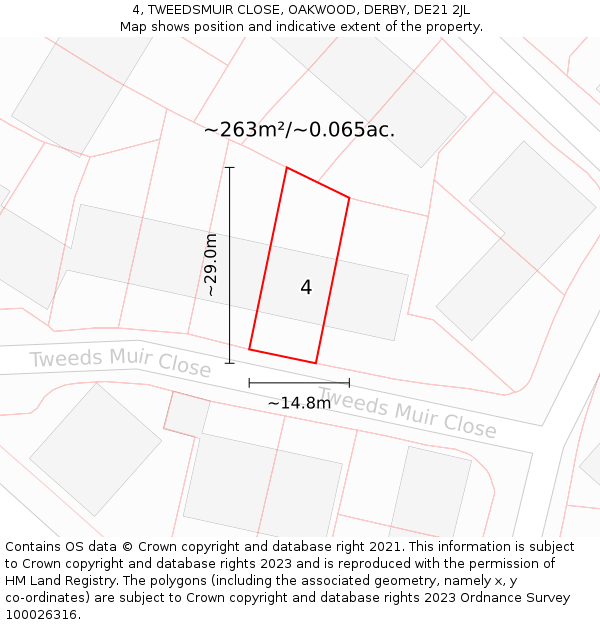 4, TWEEDSMUIR CLOSE, OAKWOOD, DERBY, DE21 2JL: Plot and title map