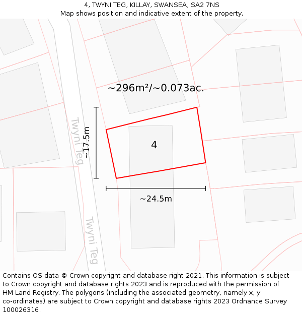 4, TWYNI TEG, KILLAY, SWANSEA, SA2 7NS: Plot and title map