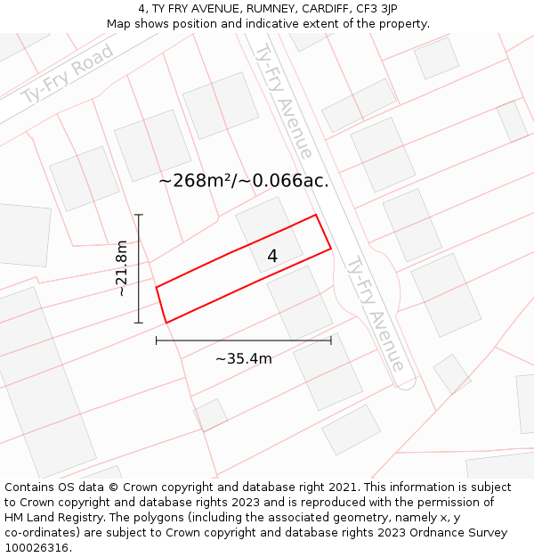 4, TY FRY AVENUE, RUMNEY, CARDIFF, CF3 3JP: Plot and title map