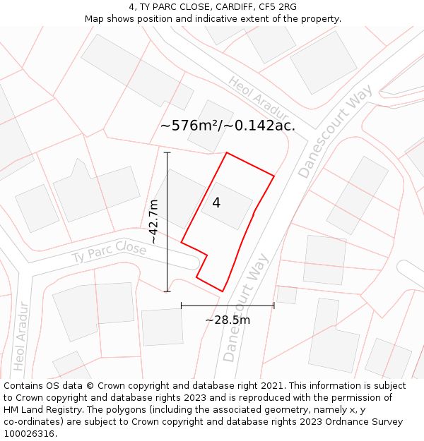 4, TY PARC CLOSE, CARDIFF, CF5 2RG: Plot and title map