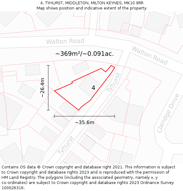 4, TYHURST, MIDDLETON, MILTON KEYNES, MK10 9RR: Plot and title map