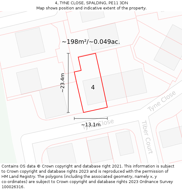4, TYNE CLOSE, SPALDING, PE11 3DN: Plot and title map