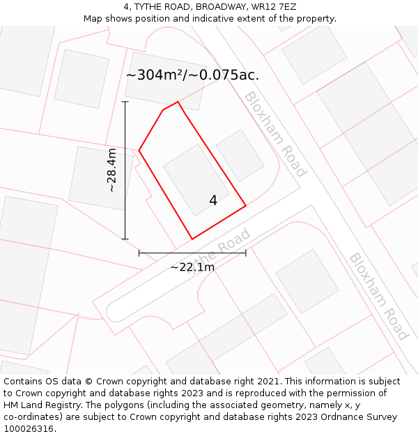 4, TYTHE ROAD, BROADWAY, WR12 7EZ: Plot and title map