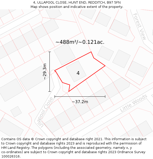 4, ULLAPOOL CLOSE, HUNT END, REDDITCH, B97 5FN: Plot and title map