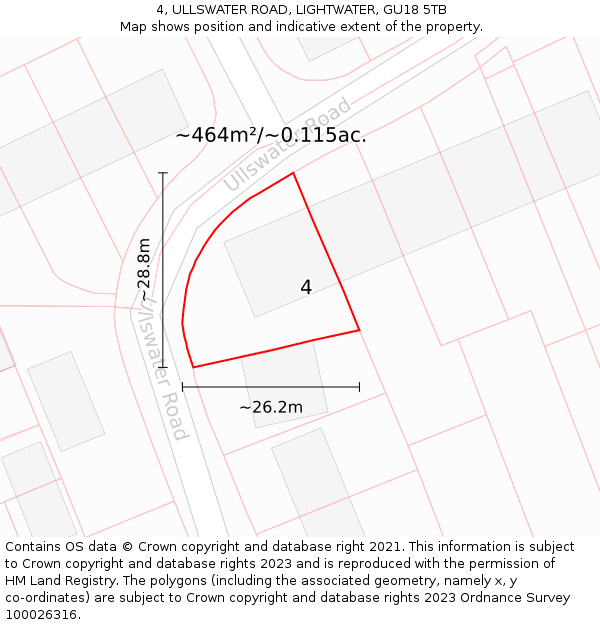 4, ULLSWATER ROAD, LIGHTWATER, GU18 5TB: Plot and title map