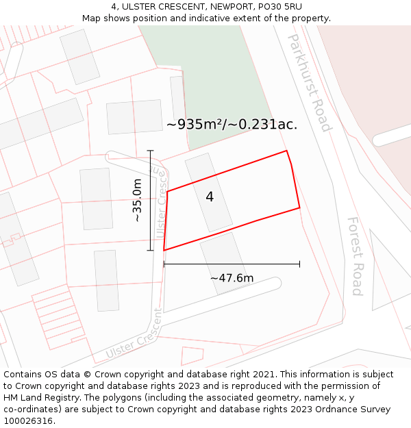 4, ULSTER CRESCENT, NEWPORT, PO30 5RU: Plot and title map